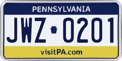 PA license plate JWZ0201