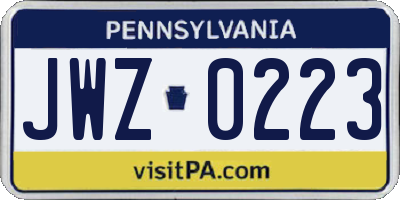 PA license plate JWZ0223