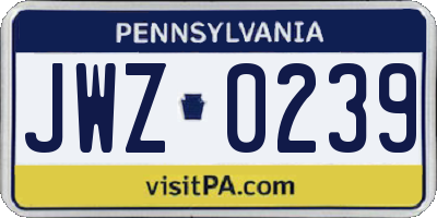 PA license plate JWZ0239