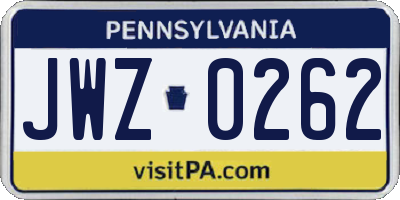 PA license plate JWZ0262