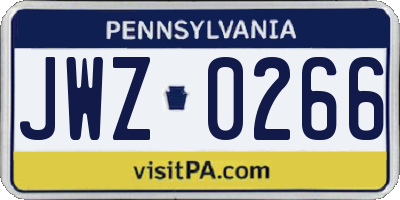 PA license plate JWZ0266