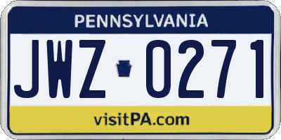 PA license plate JWZ0271