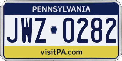 PA license plate JWZ0282