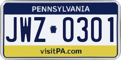 PA license plate JWZ0301
