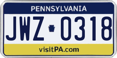 PA license plate JWZ0318