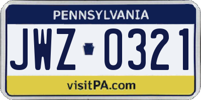 PA license plate JWZ0321