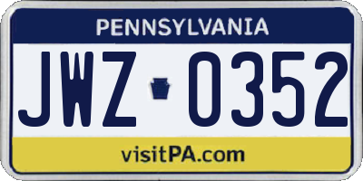 PA license plate JWZ0352