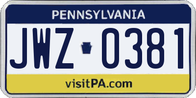 PA license plate JWZ0381