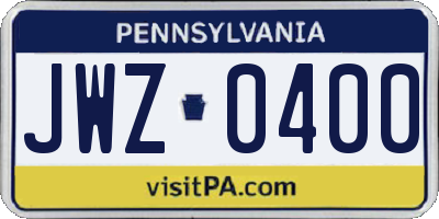 PA license plate JWZ0400