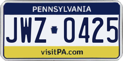 PA license plate JWZ0425