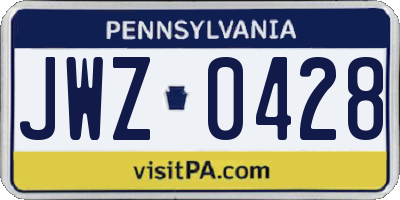 PA license plate JWZ0428