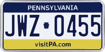 PA license plate JWZ0455