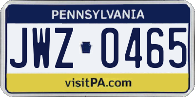 PA license plate JWZ0465