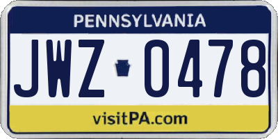 PA license plate JWZ0478