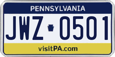 PA license plate JWZ0501