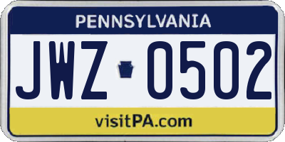 PA license plate JWZ0502