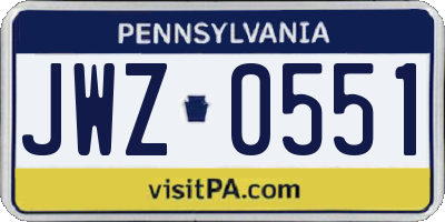 PA license plate JWZ0551