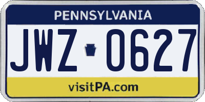 PA license plate JWZ0627