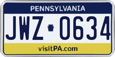 PA license plate JWZ0634