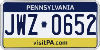 PA license plate JWZ0652
