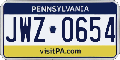 PA license plate JWZ0654