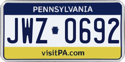 PA license plate JWZ0692
