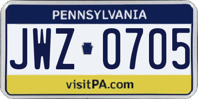 PA license plate JWZ0705