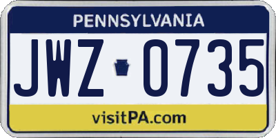 PA license plate JWZ0735