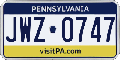 PA license plate JWZ0747