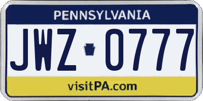 PA license plate JWZ0777