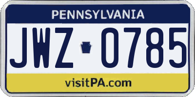 PA license plate JWZ0785