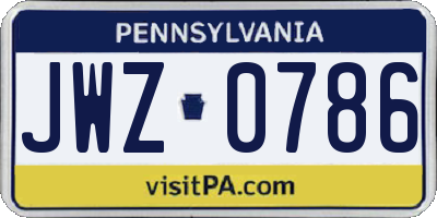 PA license plate JWZ0786