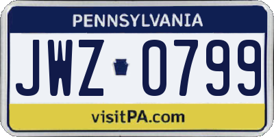 PA license plate JWZ0799