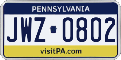 PA license plate JWZ0802