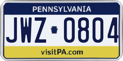 PA license plate JWZ0804