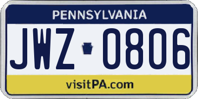 PA license plate JWZ0806