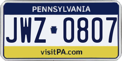 PA license plate JWZ0807
