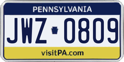 PA license plate JWZ0809
