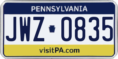 PA license plate JWZ0835
