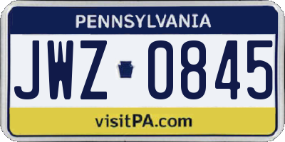 PA license plate JWZ0845