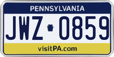 PA license plate JWZ0859