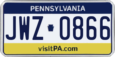 PA license plate JWZ0866