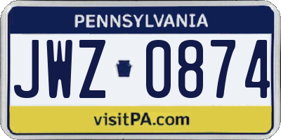 PA license plate JWZ0874