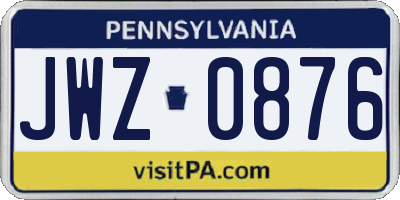 PA license plate JWZ0876