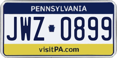 PA license plate JWZ0899
