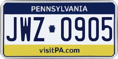PA license plate JWZ0905
