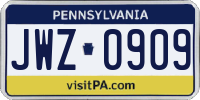 PA license plate JWZ0909