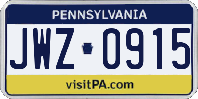 PA license plate JWZ0915