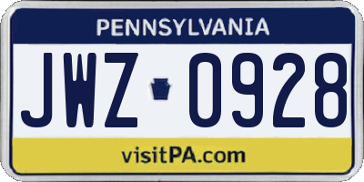 PA license plate JWZ0928