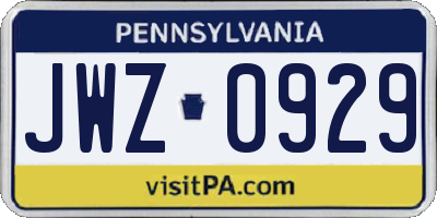 PA license plate JWZ0929